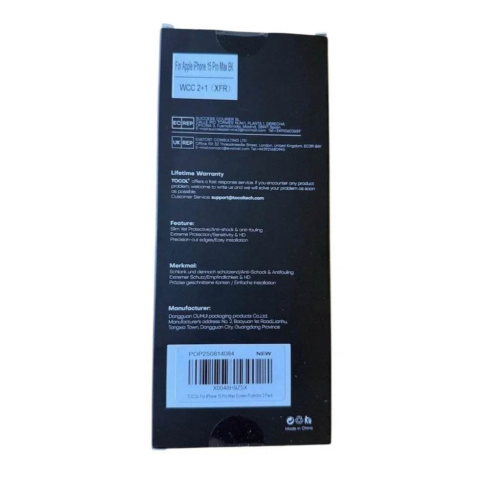 TOCOL Privacy Tempered Glass Screen Protector for iPhone 15 Pro Max 1 Pack